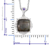 Sterling Silver Labradorite and Simulated Purple Diamond Pendant with 20" Chain