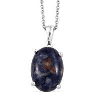 Sterling Silver Blue Sodalite Stone Pendant with Stainless Steel 20" Chain