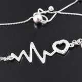 Sterling Silver Diamond Accent Heartbeat & Heart Adjustable Bracelet