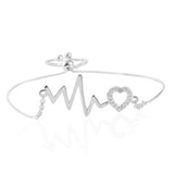 Sterling Silver Diamond Accent Heartbeat & Heart Adjustable Bracelet