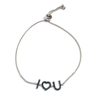 Sterling Silver Blue Diamond Accent "I Love U" Adjustable Bracelet