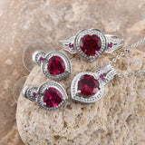 Platinum Sterling Silver Lab Grown RUBY Heart Jewelry Set (Size 8 Only)