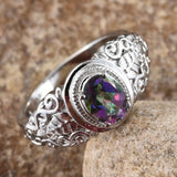 Stainless Steel MYSTIC TOPAZ Ring with Leaf and Scroll Work Designs