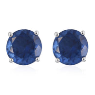 Platinum over Sterling Silver Caribbean Blue Quartz Stud Earrings