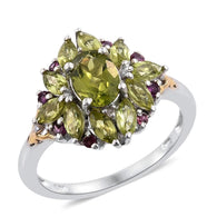 Sterling Silver PERIDOT, Rhodolite GARNET & DIAMOND Ring (Size 8 Only)