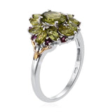 Sterling Silver PERIDOT, Rhodolite GARNET & DIAMOND Ring (Size 8 Only)