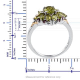 Sterling Silver PERIDOT, Rhodolite GARNET & DIAMOND Ring (Size 8 Only)