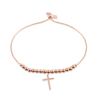 14K Rose Gold over Sterling Silver Bead and Cross Adjustable Bracelet