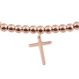 14K Rose Gold over Sterling Silver Bead and Cross Adjustable Bracelet