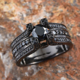 Black Rhodium Sterling Silver BLACK DIAMOND Bridge Ring (Size 10)