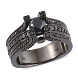 Black Rhodium Sterling Silver BLACK DIAMOND Bridge Ring (Size 10)