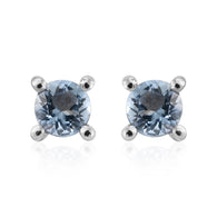 Platinum over Sterling Silver Brazilian Santa Maria Aquamarine Stud Earrings 3.25mm