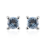 Platinum over Sterling Silver Brazilian Santa Maria Aquamarine Stud Earrings 3.25mm