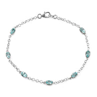 Platinum over Sterling Silver Madagascar Paraiba Apatite Station Bracelet 7.25 in