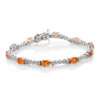 Platinum over Sterling Silver Fire Opal & White Zircon Bracelet Size 6.75"