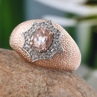 14K Rose Gold Sterling Silver MORGANITE & WHITE ZIRCON Ring