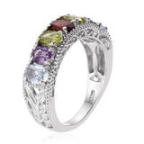 Platinum Bonded Brass MULTI GEMSTONE Ring With Leaf Details (Size 5 Only)