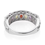 Platinum Bonded Brass MULTI GEMSTONE Ring With Leaf Details (Size 5 Only)