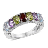 Platinum Bonded Brass MULTI GEMSTONE Ring With Leaf Details (Size 5 Only)