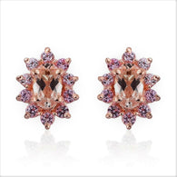 14K Rose Gold Sterling Silver MORGANITE & PINK SAPPHIRE Stud Earrings