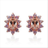 14K Rose Gold Sterling Silver MORGANITE & PINK SAPPHIRE Stud Earrings