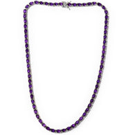 Platinum over Sterling Silver African Lusaka AMETHYST Line Necklace (18 in)