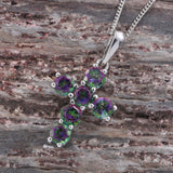 Platinum over Sterling Silver Mystic Topaz Cross Pendant and 20" Chain