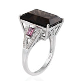 Platinum Sterling Silver SMOKY QUARTZ, GARNET & ZIRCON Ring (Size 8 Only)