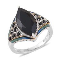 14K YG & Platinum over Sterling Silver Thai Black Spinel Enameled Ring (Only Size 6)