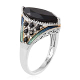 14K YG & Platinum over Sterling Silver Thai Black Spinel Enameled Ring (Only Size 6)