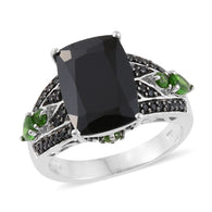 Sterling Silver Thai Black Spinel & Russian Chrome Diopside Ring (Size 8 Only)