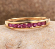 14K YG Sterling Silver Channel Set RUBY Stackable Band Ring (.800 cts)