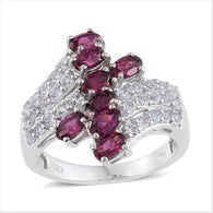 Sterling Silver MAHENGE UMBALITE Garnet & WHITE TOPAZ Bypass Ring