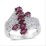 Sterling Silver MAHENGE UMBALITE Garnet & WHITE TOPAZ Bypass Ring