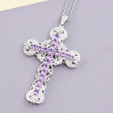 Platinum Bonded Brass Lab Grown Purple SAPPHIRE Cross Pendant with 20" Chain