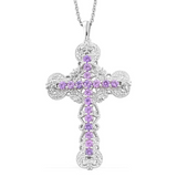 Platinum Bonded Brass Lab Grown Purple SAPPHIRE Cross Pendant with 20" Chain