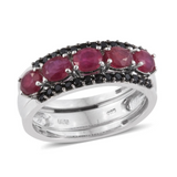 Plat. SS. RUBY, TANZANITE, EMERALD & Black SPINEL Interchangeable 5 Stone Ring Set