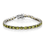 Platinum Sterling Silver Peridot Stud Earrings & Line Tennis Bracelet (7.50 in) Set