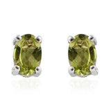 Platinum Sterling Silver Peridot Stud Earrings & Line Tennis Bracelet (7.50 in) Set