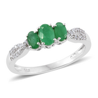 Platinum over Sterling Silver 3 Stone EMERALD & ZIRCON Twist Ring (Size 7)