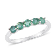 Platinum Sterling Silver 5 Stone Zambian EMERALD Stackable Ring (Size 9 Only)