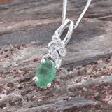 Platinum/Sterling Silver Zambian EMERALD & ZIRCON Pendant & 20" Chain