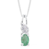 Platinum/Sterling Silver Zambian EMERALD & ZIRCON Pendant & 20" Chain