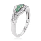 Platinum Sterling Silver 3 Stone EMERALD and White ZIRCON Ring (Only Size 6)