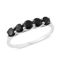 Sterling Silver Thai BLACK SPINEL Round Gemstone 5 Stone Ring