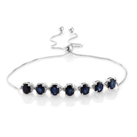 Platinum over Sterling Silver 3.2cts SAPPHIRE 7 Gemstone Adjustable Bracelet