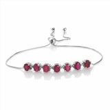 Platinum over Sterling Silver Red RUBY 7 Gemstone Adjustable Bracelet