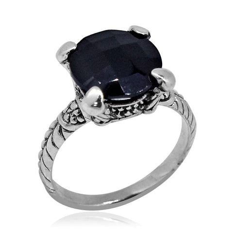 Handmade in Bali Sterling Silver Checkerboard Thai BLACK SPINEL Ring