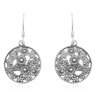 Sterling Silver Open Floral Design Dangle Round Earrings