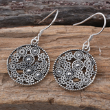 Sterling Silver Open Floral Design Dangle Round Earrings